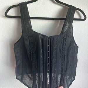 Darker Waves Black Mesh Corset Crop Top